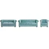Image de Canapés 3 places et 2 places et fauteuil en velours bleu pastel CHESTERFIELD