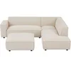 Image de Grand canapé d'angle droit et pouf en velours côtelé beige BORORE