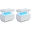 Image de Lot de 2 tables de chevet 1 tiroir et 1 niche - Avec LEDs - MDF - Blanc laqué - FABIO II