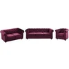 Image de Canapés 3 places, 2 places et fauteuil en velours pourpre CHESTERFIELD