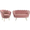 Image de Canapé 2 places et fauteuil coquillage en velours rose DANDELION