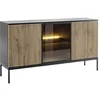 Image de Buffet 3 portes avec LEDs en MDF et verre fumé - Noir et Naturel - OVILA