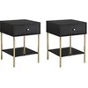 Image de Lot de 2 tables de chevet 1 tiroir - MDF et métal - Noir et doré - MILAVIA