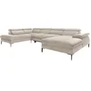 Image de Grand canapé d'angle droit panoramique convertible en velours beige SEPINA