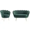 Image de Canapé 2 places et fauteuil coquillage en velours vert sapin DANDELION