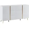 Image de Buffet avec 2 portes et 3 tiroirs - Blanc brillant et Doré - MARZIALO