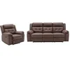 Image de Canapé 3 places et fauteuil relax électrique en microfibre aspect cuir vieilli marron ORTIANO