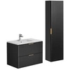 Image de Meuble de salle de bain suspendu strié avec vasque à encastrer et colonne - Noir - 80 cm - ZEVARA