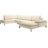Image de Grand canapé d'angle droit panoramique convertible en tissu texturé beige ARCHIBALD