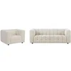 Image de Canapé 3 places et fauteuil en tissu bouclette blanc ivoire LERICI