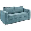 Image de Canapé 4 places convertible express en velours côtelé bleu turquoise avec assise mémoire de forme - Couchage à lattes larges 160 cm - Matelas 18 cm