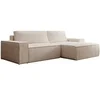 Image de Canapé d'angle droit convertible en velours côtelé grosses côtes beige AMELIA