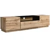 Image de Meuble TV avec 2 portes, 1 tiroir et 1 niche - Naturel clair et Noir - CEMILINA