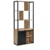 Image de Bibliothèque avec rangements et 1 porte coulissante en MDF et acier - Naturel et Noir - YALENA