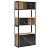 Image de Bibliothèque avec 4 portes et 2 niches en MDF et acier - Effet marbre noir et naturel - YELANIA