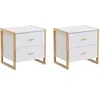 Image de Lot de 2 tables de chevet 2 tiroirs - MDF - Blanc laqué et doré - OMBRELIA de Pascal Morabito
