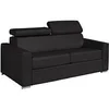 Image de Canapé 3 places convertible express en cuir de buffle noir - Couchage 140 cm - Matelas 22 cm avec mémoire de forme - VIZIR