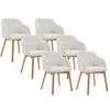 Image de Lot de 6 chaises avec accoudoirs en velours côtelé et bois d'hévéa - Crème - JELISA