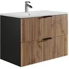 Image de Meuble de salle de bain suspendu avec vasque à encastrer - Naturel clair et noir - 80 cm - MADELA