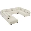 Image de Grand canapé d'angle panoramique et pouf en velours côtelé beige SPERONE