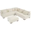 Image de Canapé d'angle réversible et pouf en velours côtelé beige SPERONE