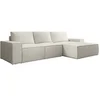 Image de Grand canapé d'angle droit convertible en velours côtelé beige AMELIA