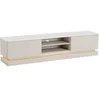 Image de Meuble TV 2 tiroirs et 2 niches avec LEDs en MDF - Beige et effet marbre blanc - DEVIKA