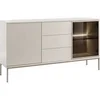 Image de Buffet 2 portes et 3 tiroirs avec LEDs en MDF et verre fumé - Beige et noir - OVILA