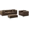 Image de Canapé 3 places, fauteuil et pouf chesterfield en microfibre aspect cuir vieilli EDWINA