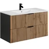 Image de Meuble de salle de bain suspendu avec vasque à encastrer - Naturel clair et noir - 100 cm - MADELA