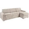 Image de Canapé d'angle réversible convertible express en velours côtelé beige - Couchage lattes larges 160 cm - Matelas 22 cm avec mémoire de forme - CALITO