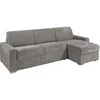 Image de Canapé d'angle réversible convertible express en velours côtelé gris clair - Couchage 160 cm - Matelas 18 cm - CALITO