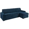 Image de Canapé d'angle réversible convertible express en velours côtelé bleu - Couchage 160 cm - Matelas 18 cm - CALITO