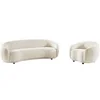 Image de Canapé 3 places et fauteuil en tissu bouclette blanc ivoire BOVANA