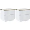 Image de Lot de 2 tables de chevet avec 2 tiroirs - Blanc brillant et doré - VUKIA