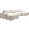 Image de Grand canapé d'angle panoramique convertible en tissu chiné crème DAVISO