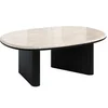 Image de Table basse en marbre et placage chêne - Beige et noir - CORMINA