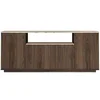 Image de Buffet avec 4 portes et 1 étagère - Naturel foncé et effet travertin beige - LOTULA
