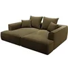 Image de Canapé 3 places confort assise profonde en tissu chenille vert kaki PINETA