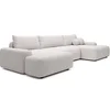 Image de Grand canapé d'angle panoramique convertible en tissu texturé beige DAVISO