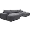 Image de Grand canapé d'angle panoramique convertible en tissu texturé gris DAVISO