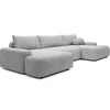 Image de Grand canapé d'angle panoramique convertible en tissu texturé gris clair DAVISO