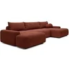 Image de Grand canapé d'angle panoramique convertible en tissu texturé terracotta DAVISO