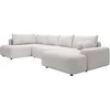 Image de Grand canapé d'angle droit panoramique convertible en tissu texturé beige DAVISO