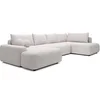 Image de Grand canapé d'angle gauche panoramique convertible en tissu texturé beige DAVISO