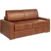 Image de Canapé convertible express 4 places CALITO en cuir de buffle vintage caramel - Couchage 160 cm à lattes larges - Matelas mémoire de forme 22 cm