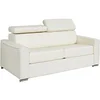 Image de Canapé 3 places convertible express en cuir de buffle blanc - Couchage à lattes larges 140 cm - Matelas 22 cm avec mémoire de forme VIZIR