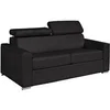Image de Canapé 4 places convertible express en cuir de buffle noir - Couchage à lattes larges 160 cm - Matelas 18 cm VIZIR