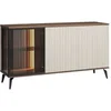 Image de Buffet JANEYA 3 portes avec LEDs en MDF et verre fumé 154x80x39 cm Beige et Naturel foncé