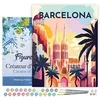 Image de Peinture par Numéro Figured'Art Affiche Vintage Barcelone - Toile Lin 40x50cm avec Cadre - Adultes